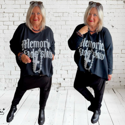 Sweater "MEMORIES" mit Glitzer, schwarz