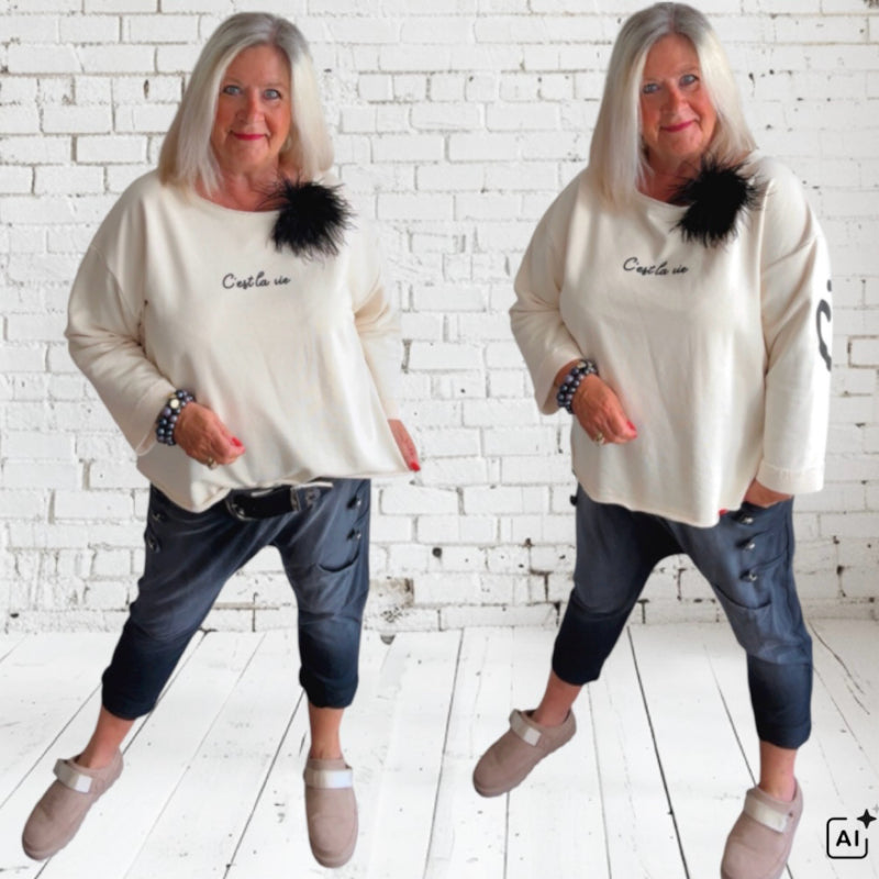Sweater "C'EST LA VIE", vanille