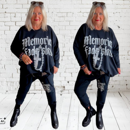 Sweater "MEMORIES" mit Glitzer, schwarz