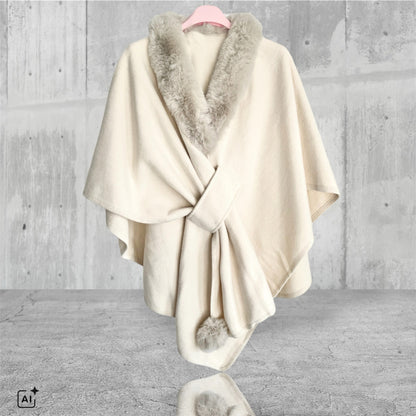 Poncho "FLY OUT" mit Fake Fur, ecru