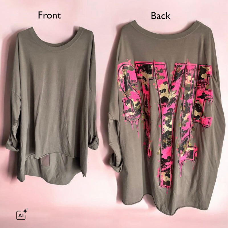 oversized Langarm Shirt "STYLE", schlamm