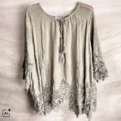 leichte Bluse "IBIZA" mit Spitze, taupe