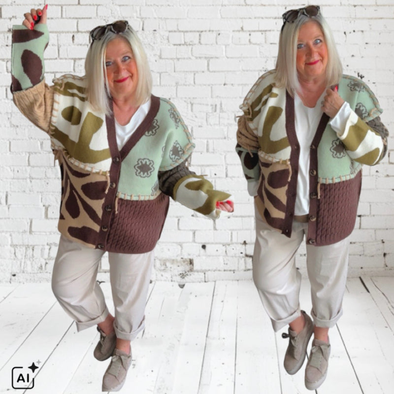 Strickjacke "PATCHWORK", mint