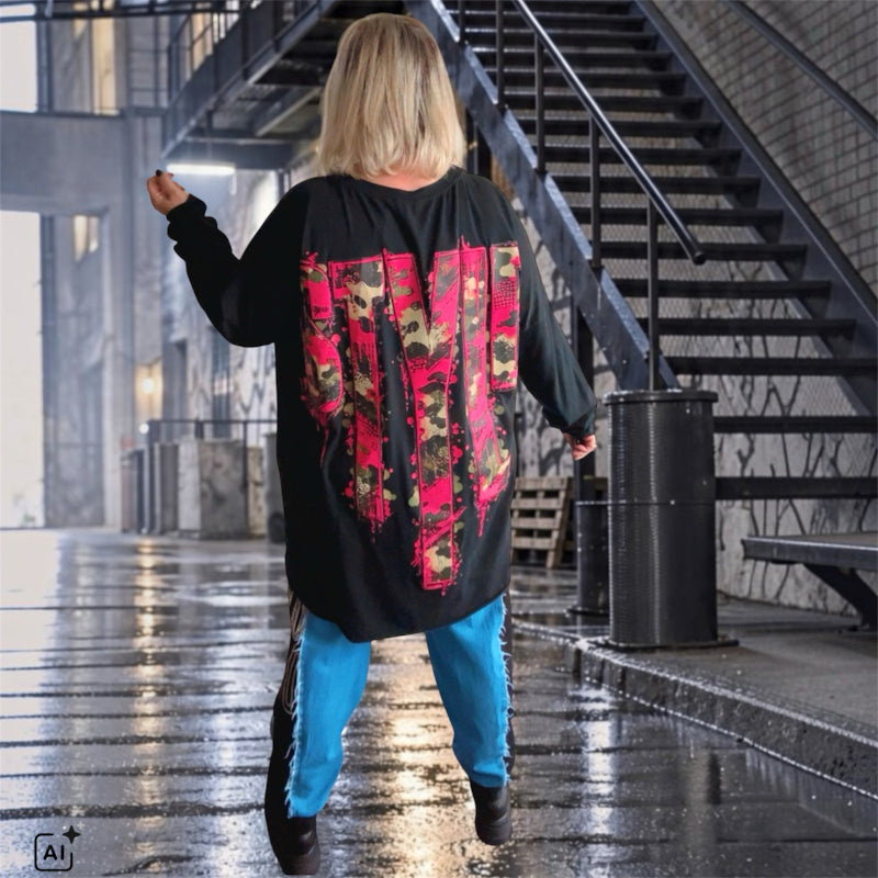 oversized Langarm Shirt "STYLE", schwarz