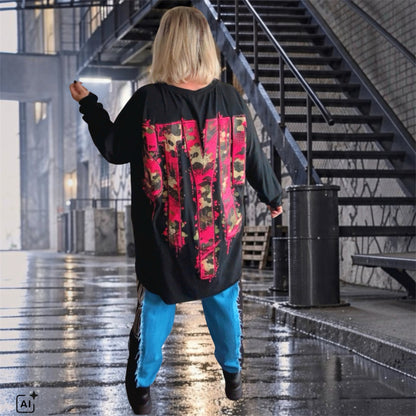 oversized Langarm Shirt "STYLE", schwarz