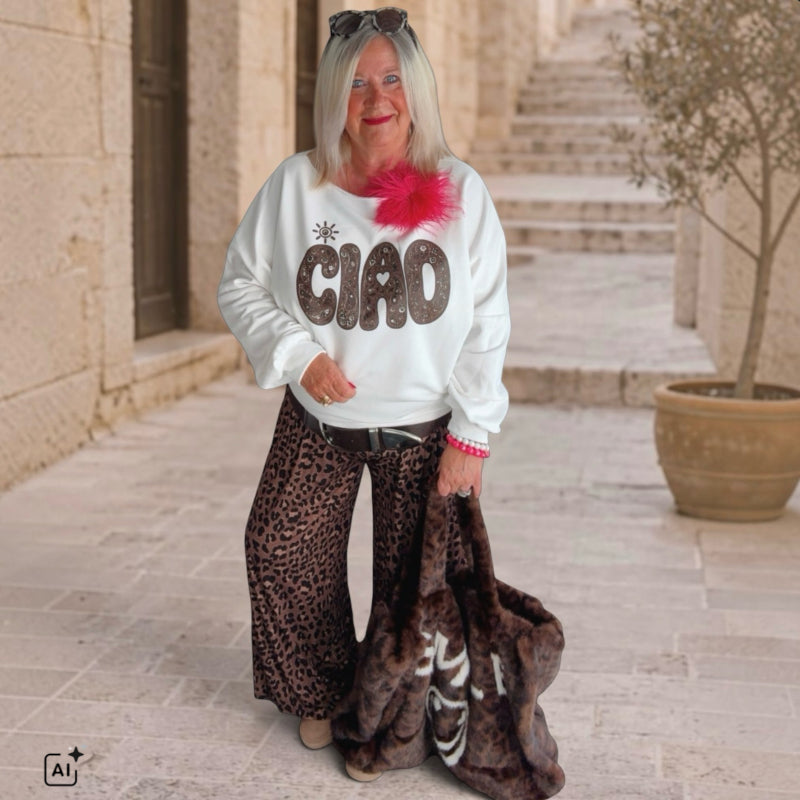 Sweater "CIAO", weiß/schoko