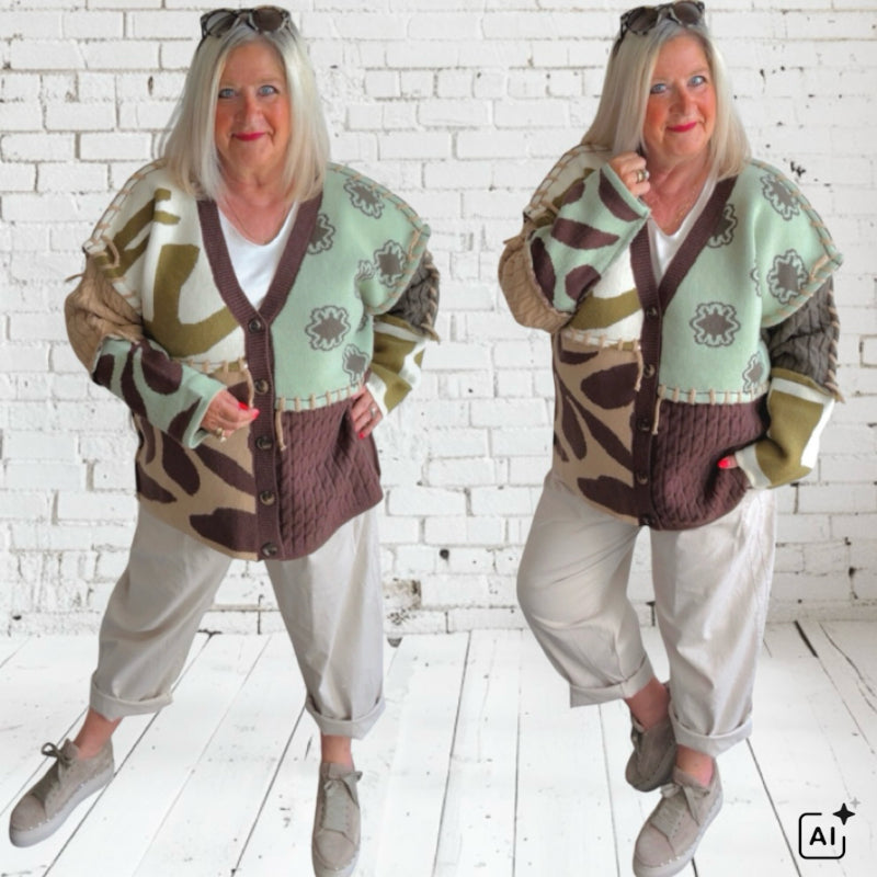 Strickjacke "PATCHWORK", mint