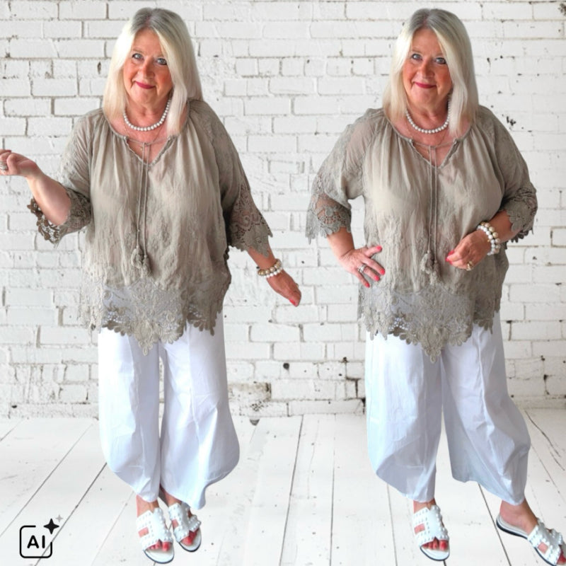leichte Bluse "IBIZA" mit Spitze, taupe