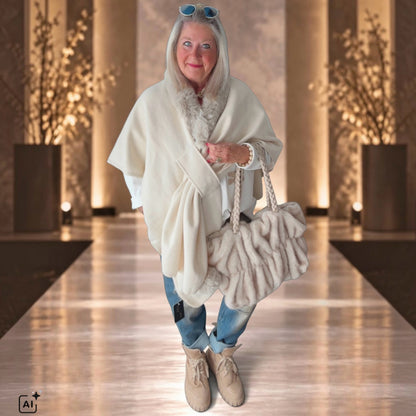 Poncho "FLY OUT" mit Fake Fur, ecru