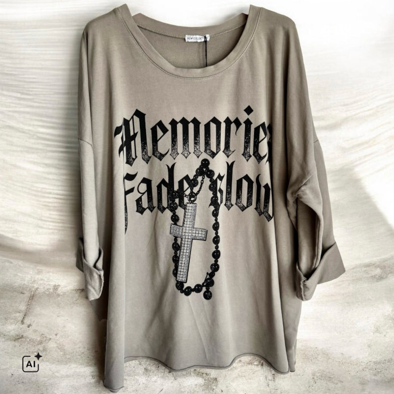 Sweater "MEMORIES" mit Glitzer, schlamm