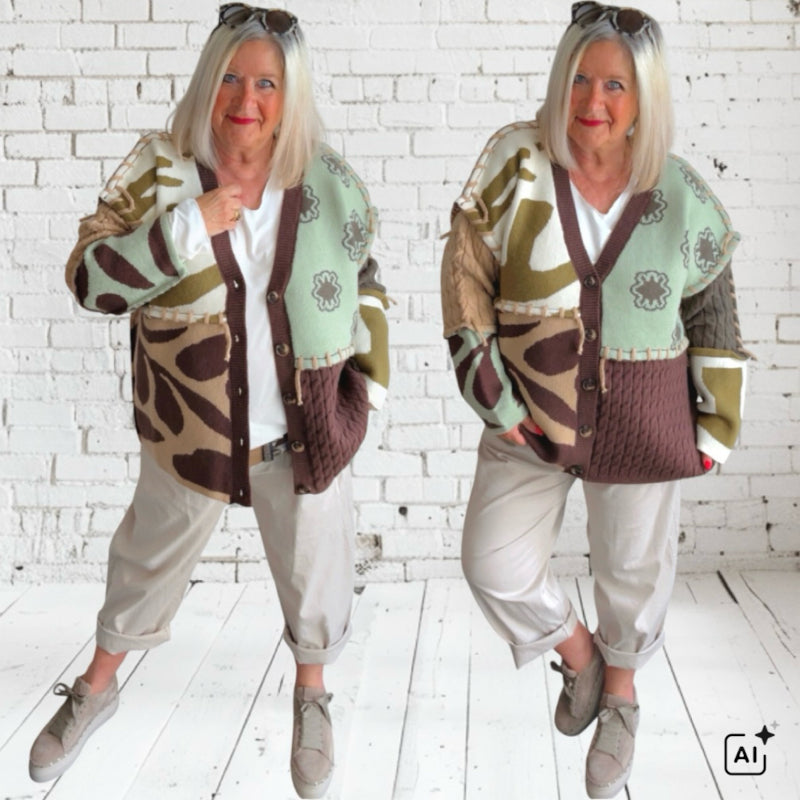 Strickjacke "PATCHWORK", mint