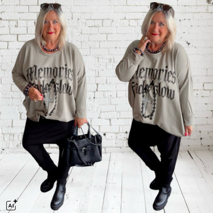 Sweater "MEMORIES" mit Glitzer, schlamm