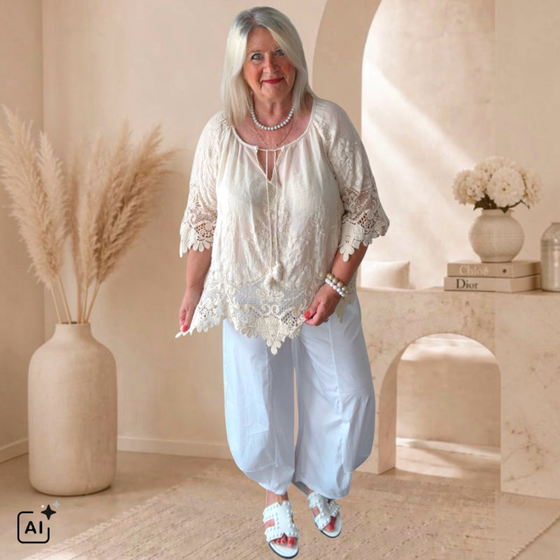 leichte Bluse "IBIZA" mit Spitze, vanille