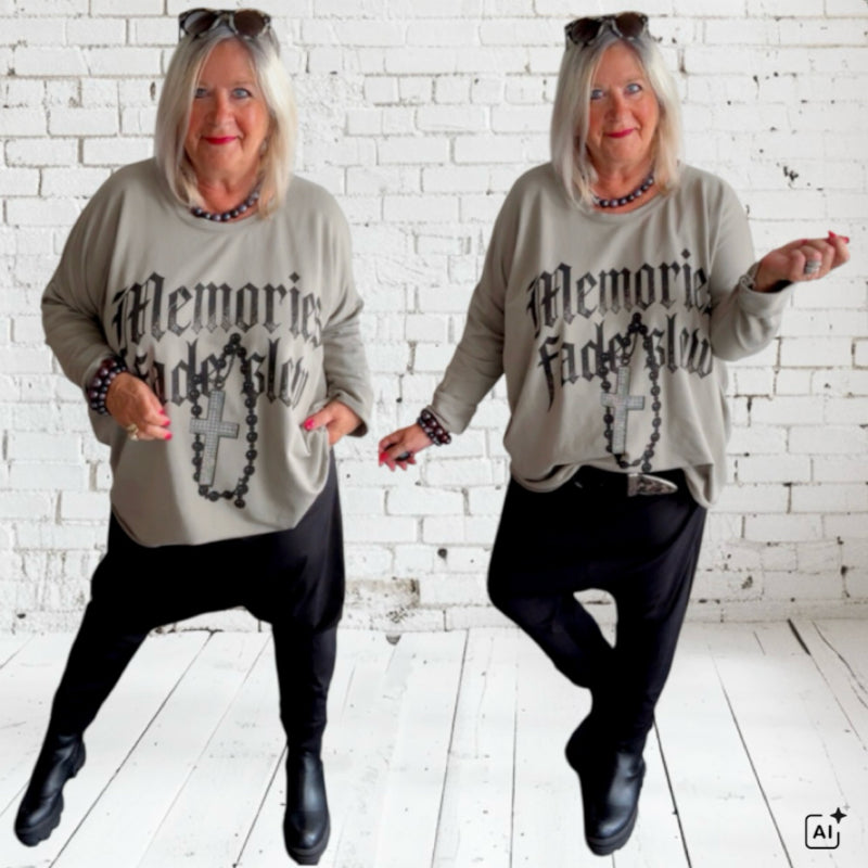 Sweater "MEMORIES" mit Glitzer, schlamm