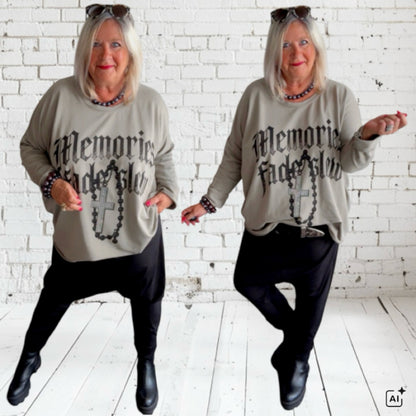 Sweater "MEMORIES" mit Glitzer, schlamm