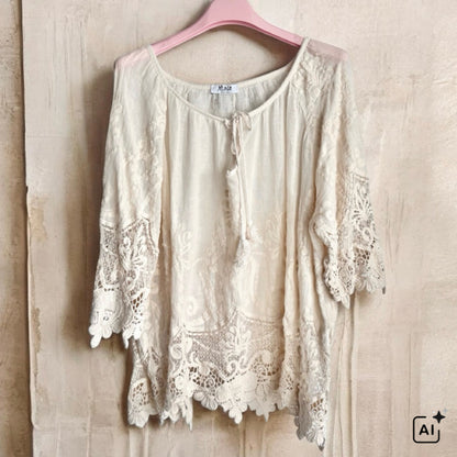 leichte Bluse "IBIZA" mit Spitze, vanille