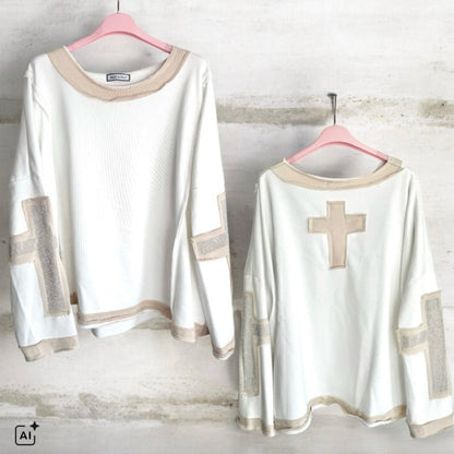 Sweater "GLITTER CROSS", off-white