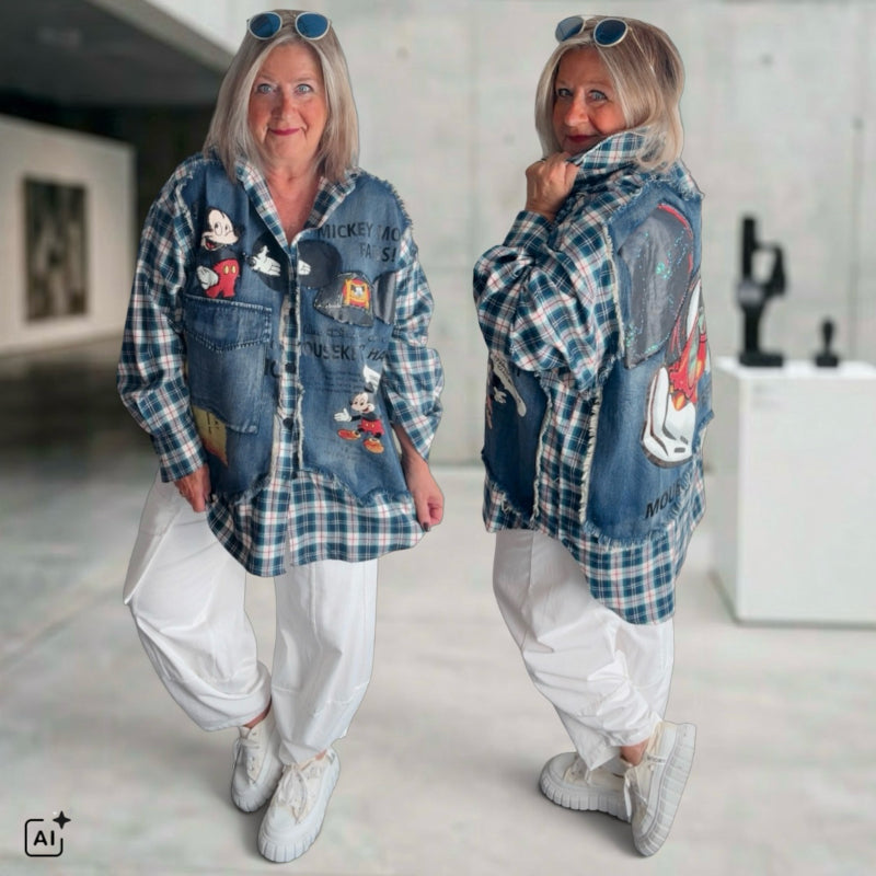 ROSE Flanell/Denim Hemd/Jacke "MOUSE", kariert mit Pailetten