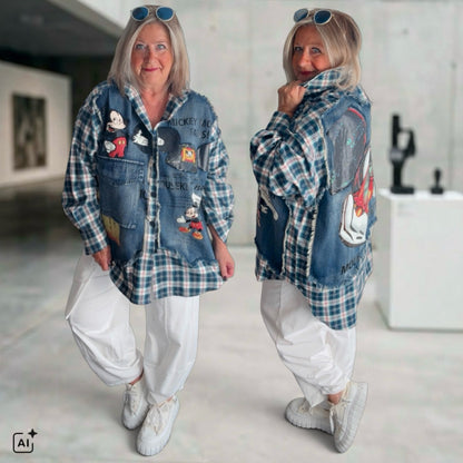 ROSE Flanell/Denim Hemd/Jacke "MOUSE", kariert mit Pailetten