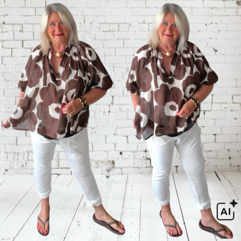 Bluse "FLORA", schoko/creme