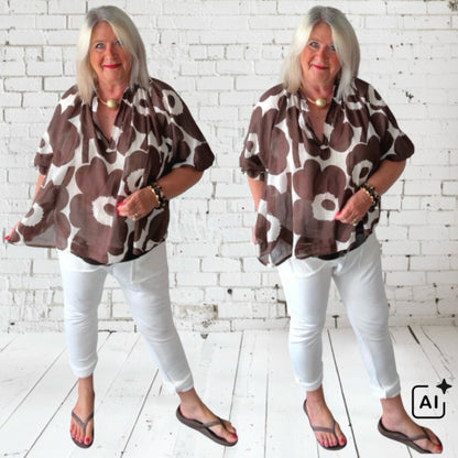 Bluse "FLORA", schoko/creme