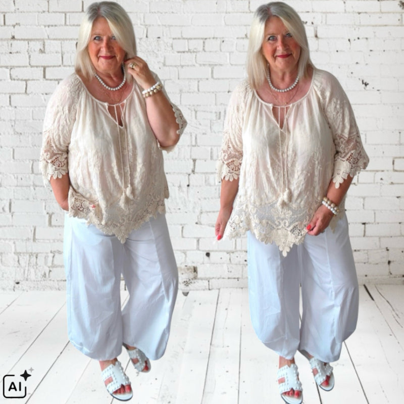 leichte Bluse "IBIZA" mit Spitze, vanille