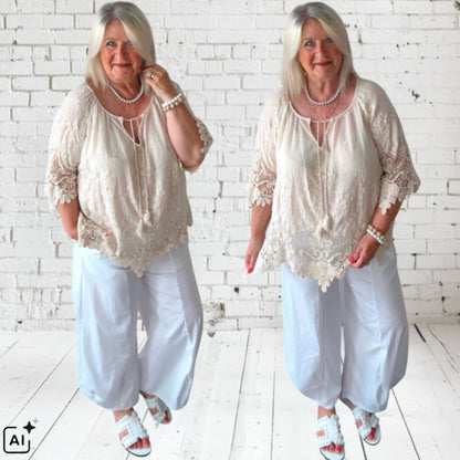 leichte Bluse "IBIZA" mit Spitze, vanille