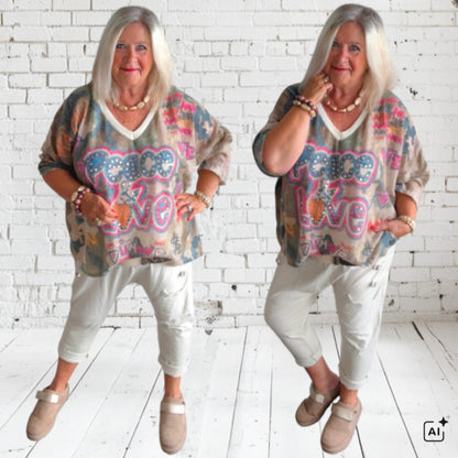 leichter Strickpulli "PEACE&LOVE" mit Schal
