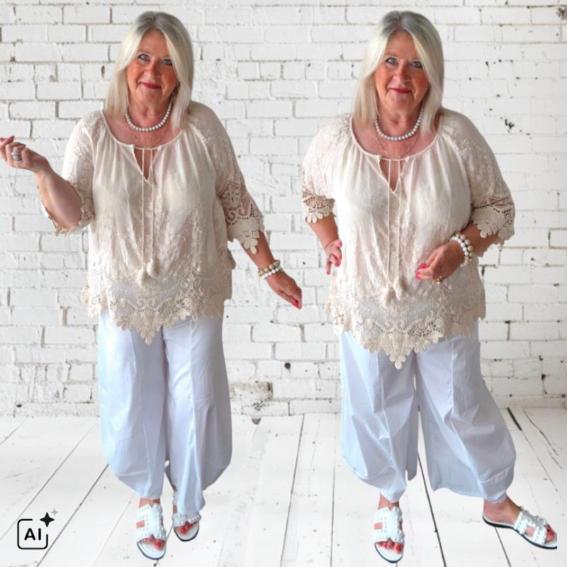 leichte Bluse "IBIZA" mit Spitze, vanille