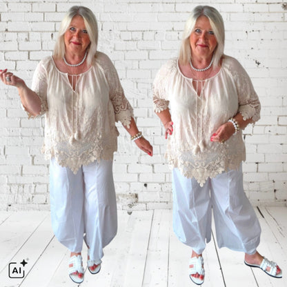 leichte Bluse "IBIZA" mit Spitze, vanille