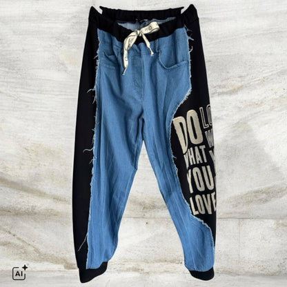 Jeans Sweat Hose "DO WHAT YOU LOVE" mit Strass