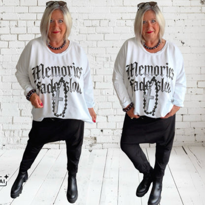 Sweater "MEMORIES" mit Glitzer, weiß