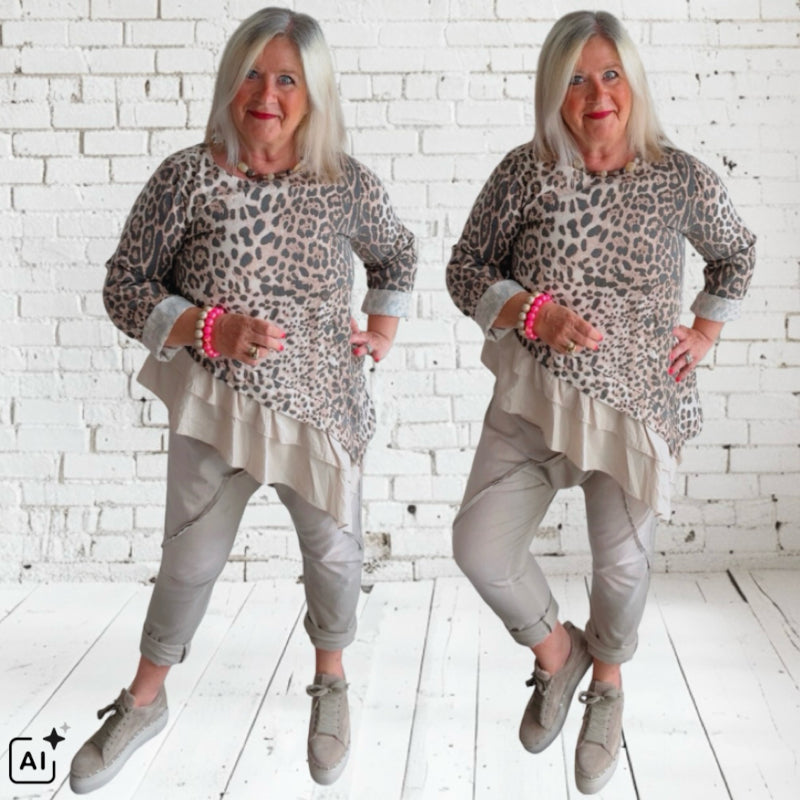Langarm Shirt "LEO VOLANT" 🐆, beige