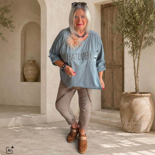 Langarm Shirt "WHATEVER", grau
