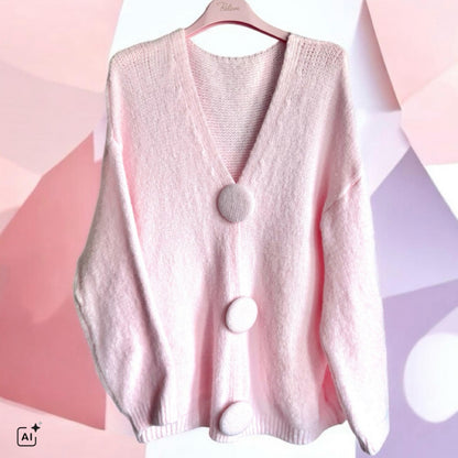 Pullover/Cardigan "CHANGE ME" mit großen Knöpfen, rosa