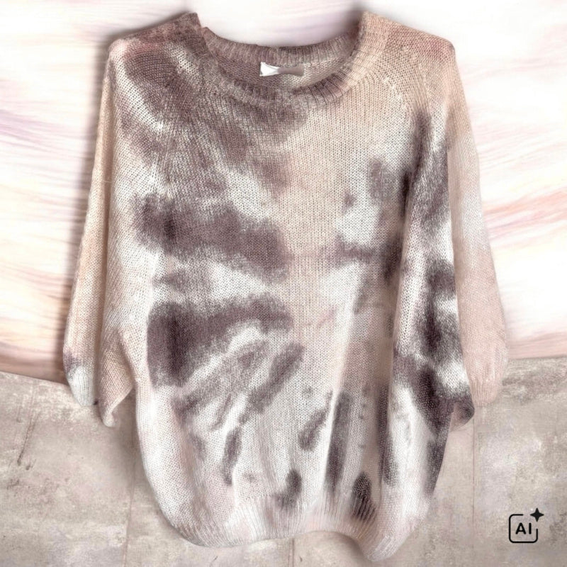 Kurzarm Pullover "BATIK" mit Mohair, beige