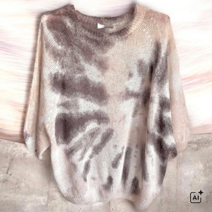 Kurzarm Pullover "BATIK" mit Mohair, beige
