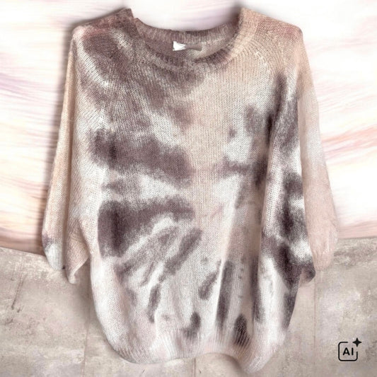 Kurzarm Pullover "BATIK" mit Mohair, beige