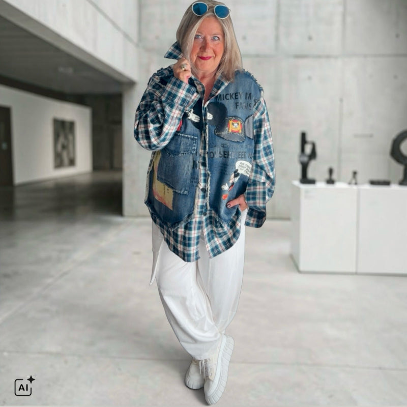 ROSE Flanell/Denim Hemd/Jacke "MOUSE", kariert mit Pailetten