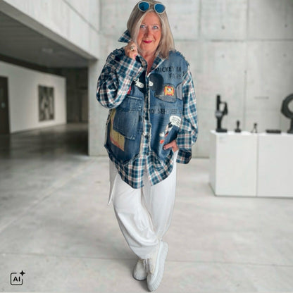 ROSE Flanell/Denim Hemd/Jacke "MOUSE", kariert mit Pailetten