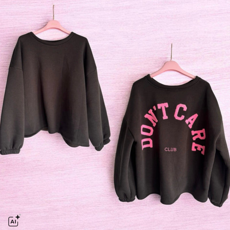 Roundneck Sweater "DON'T CARE CLUB", schoko