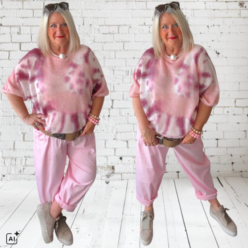 Kurzarm Pullover "BATIK" mit Mohair, rosa