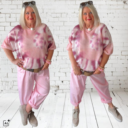 Kurzarm Pullover "BATIK" mit Mohair, rosa