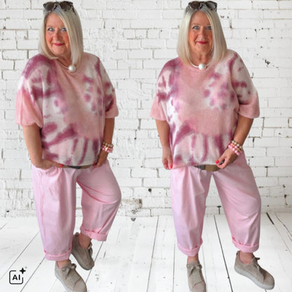 Kurzarm Pullover "BATIK" mit Mohair, rosa