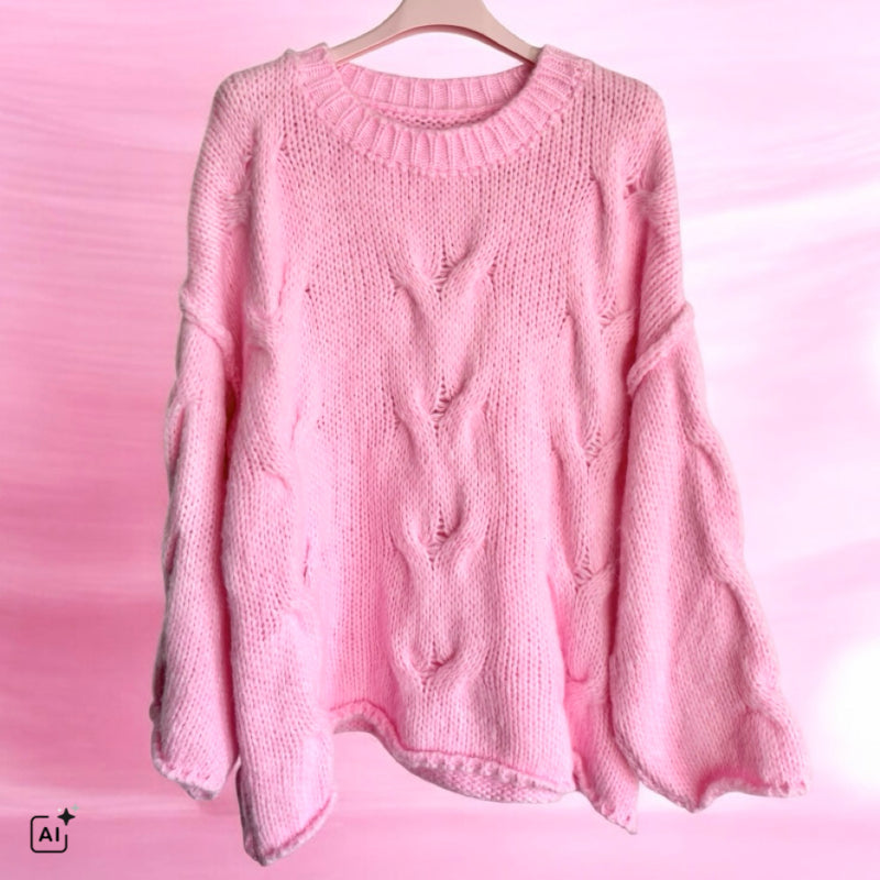 Pullover "CABLE" mit Zopfmuster, rosa