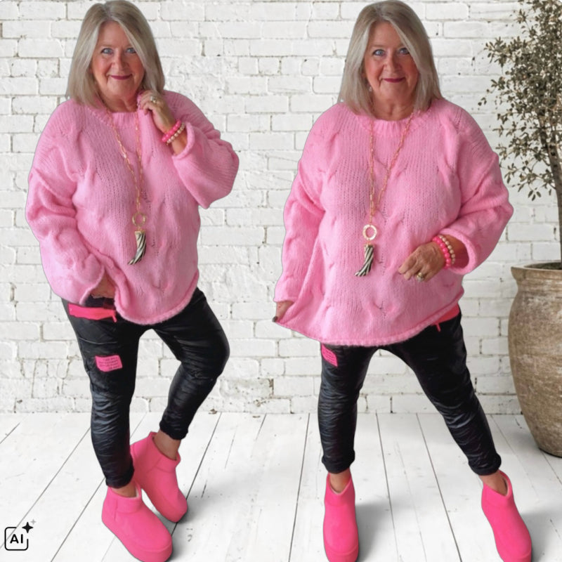 Pullover "CABLE" mit Zopfmuster, rosa
