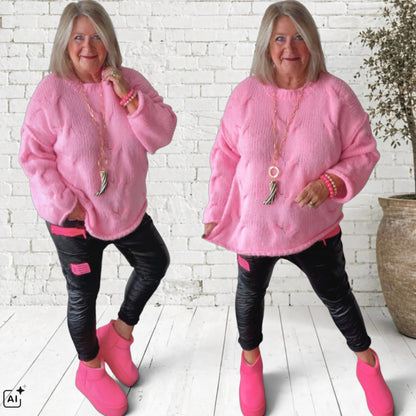 Pullover "CABLE" mit Zopfmuster, rosa