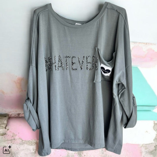 Langarm Shirt "WHATEVER", grau