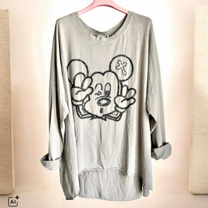 oversized Langarm Shirt "MOUSE", beige (lieferbar ab ca. 09.09.)