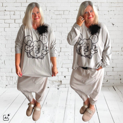 oversized Langarm Shirt "MOUSE", beige (lieferbar ab ca. 09.09.)